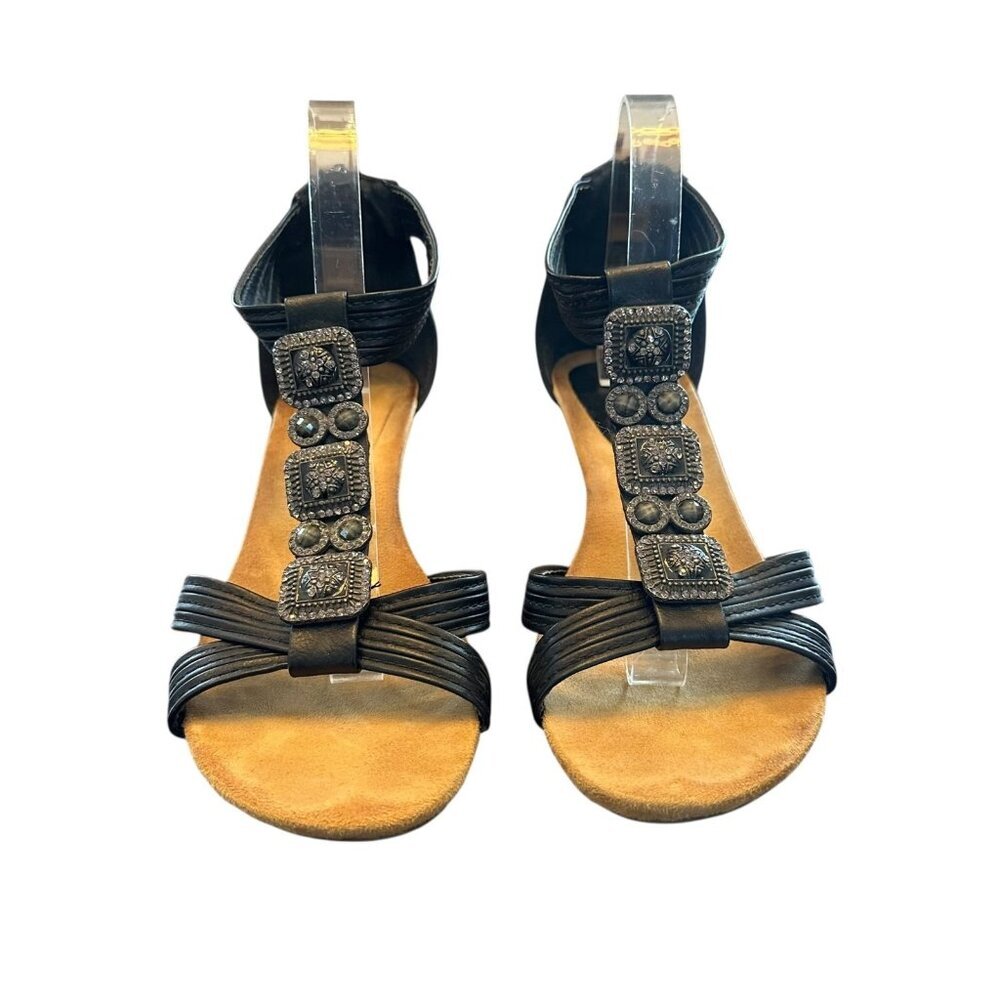 Patrizia by Spring Step Black Leather “Mauve” Wedge Sandals Size 40 - Picture 2 of 10